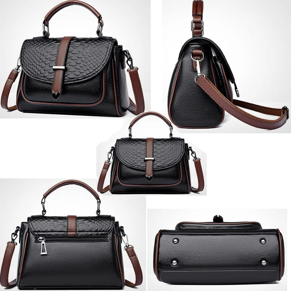 Women Crossbody Bags Faux Leather Crocodile Flap Cover Handbags Retro Purses Top Handle Shoulder Bags
