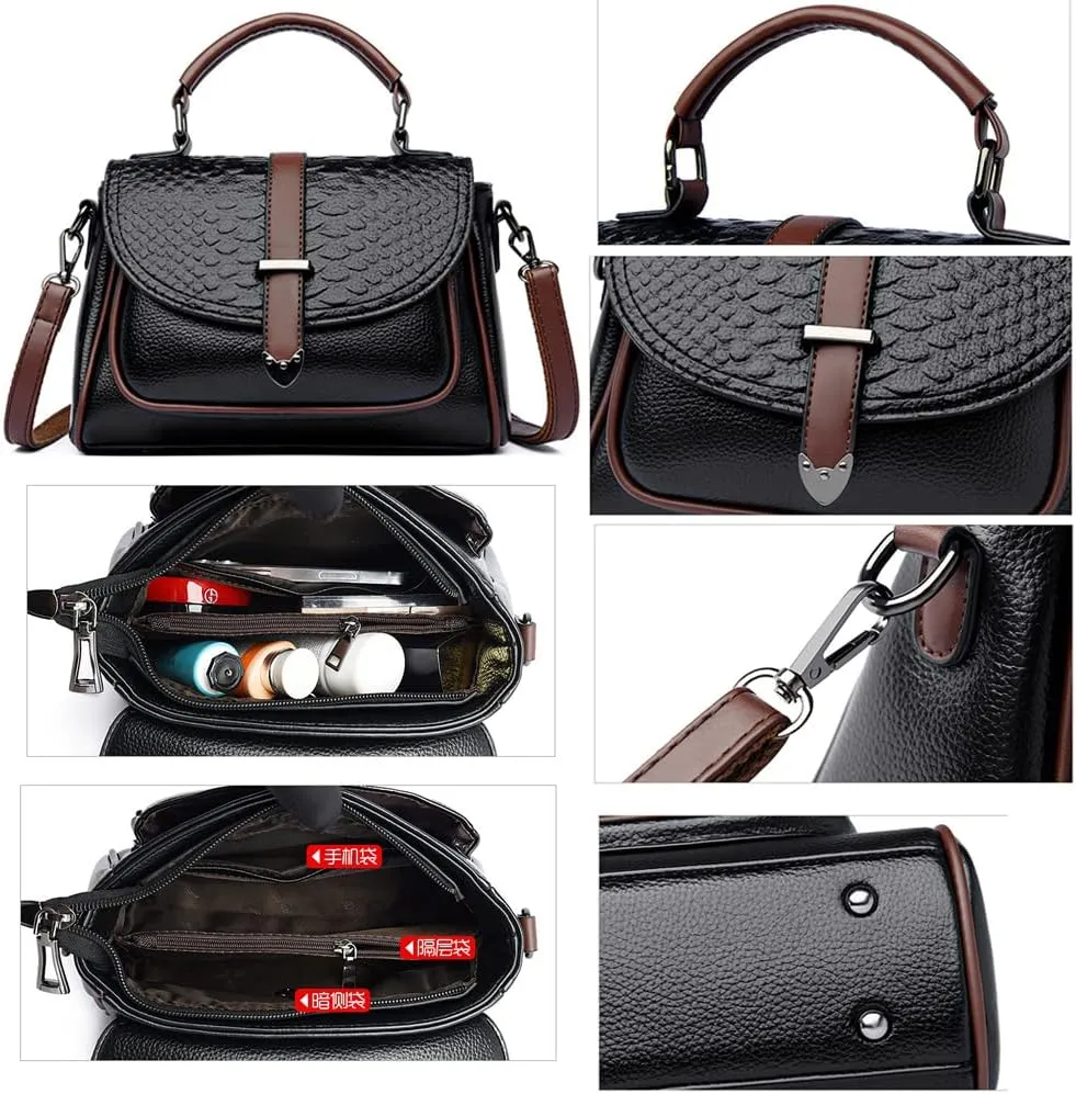 Women Crossbody Bags Faux Leather Crocodile Flap Cover Handbags Retro Purses Top Handle Shoulder Bags