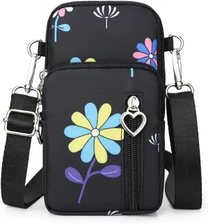 Women Crossbody Cell Phone Purse Wallet Wristband Armband Bag for iPhone 16 15 14 Pro Max/Plus, Galaxy S25 Ultra S24 S23 S22 Ultra Plus S21 FE A15 A16 A05 A03S, Moto G Power G Play (Black Flower-L)