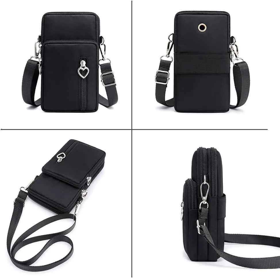 Women Crossbody Cell Phone Purse Wallet Wristband Armband Bag for iPhone 16 15 14 Pro Max/Plus, Galaxy S25 Ultra S24 S23 S22 Ultra Plus S21 FE A15 A16 A05 A03S, Moto G Power G Play (Black Flower-L)