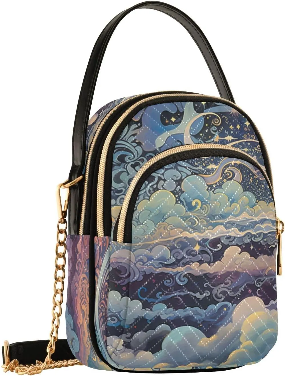 Women Crossbody Sling Bags Clouds Sun Stars Print, Compact Fashion Handbags Purse with Chain Strap Top handle for Evening Party Dating Travel