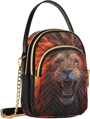 Women Crossbody Sling Bags Lion Roar Flame Print, Compact Fashion Handbags Purse with Chain Strap Top handle for Evening Party Dating Travel