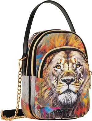 Women Crossbody Sling Bags Splatter Lion Print, Compact Fashion Handbags Purse with Chain Strap Top handle for Evening Party Dating Travel