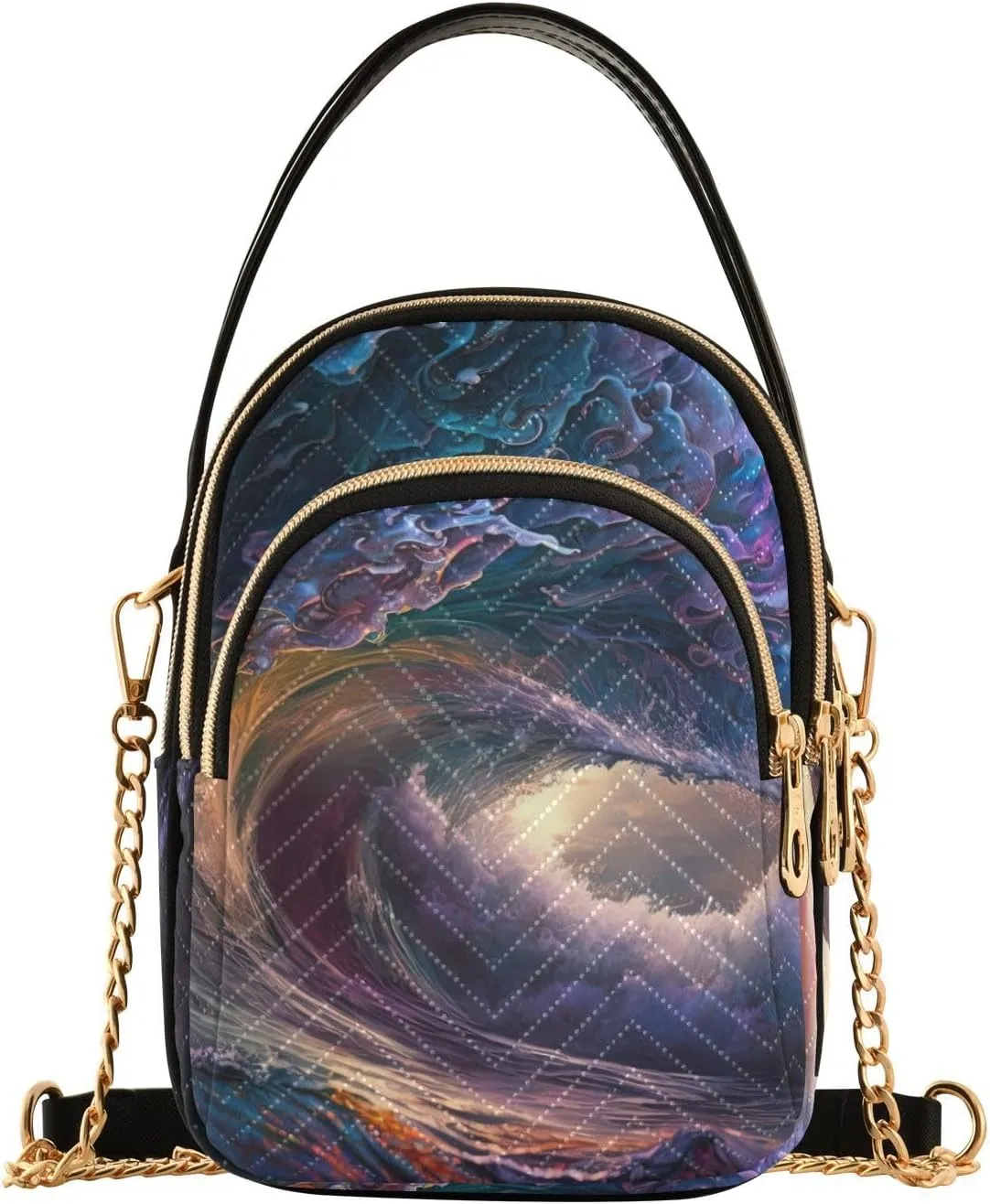 Women Crossbody Sling Bags Turbulent Wave Print, Compact Fashion Handbags Purse with Chain Strap Top handle for Evening Party Dating Travel