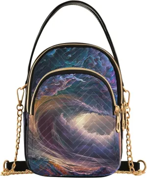 Women Crossbody Sling Bags Turbulent Wave Print, Compact Fashion Handbags Purse with Chain Strap Top handle for Evening Party Dating Travel