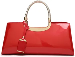 Women Elegant Top Handle Handbag Purse Faux Patent Leather Satchel Glossy Wedding Shoulder Tote Bag