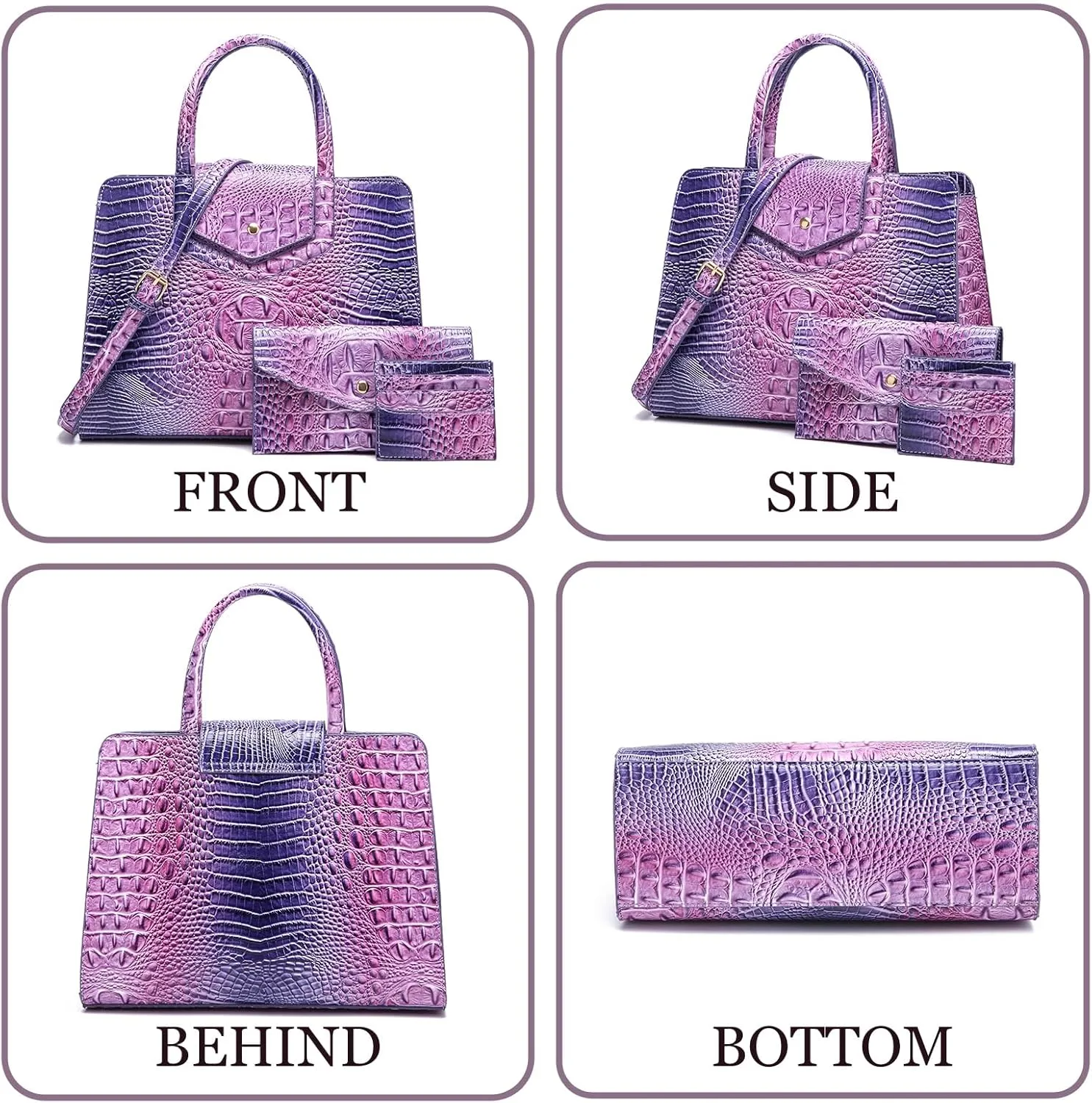 Women Embossed Pattern Satchel Handbags Wallet 3 pcs Set Crossbody Tote Top Handle Vegan Leather Ladies Bag