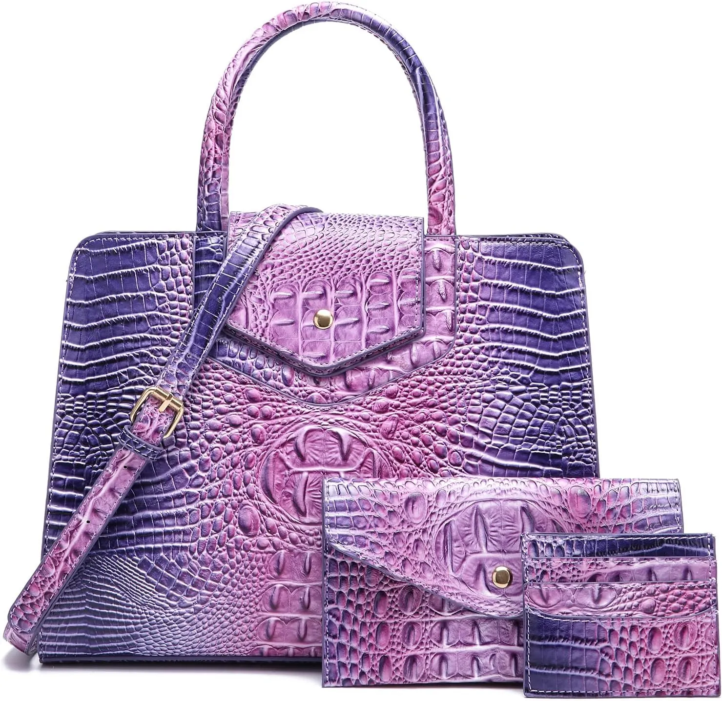 Women Embossed Pattern Satchel Handbags Wallet 3 pcs Set Crossbody Tote Top Handle Vegan Leather Ladies Bag