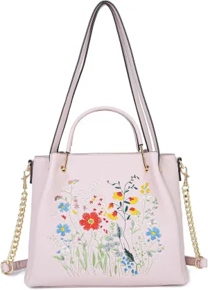 Women Fashion Handbags Vegan Leather Tote Bag Shoulder Bag Top Handle Satchel Floral Purses for Women