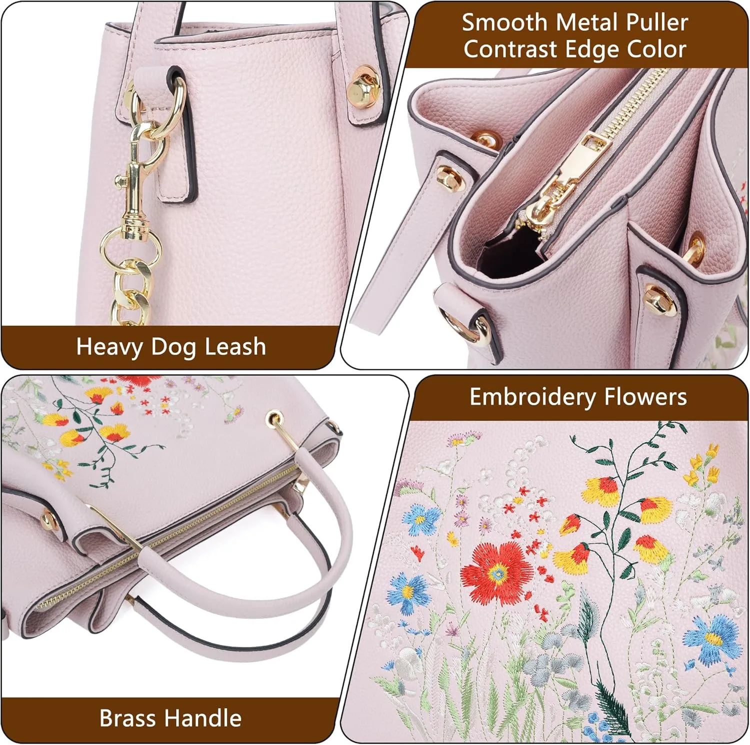 Women Fashion Handbags Vegan Leather Tote Bag Shoulder Bag Top Handle Satchel Floral Purses for Women