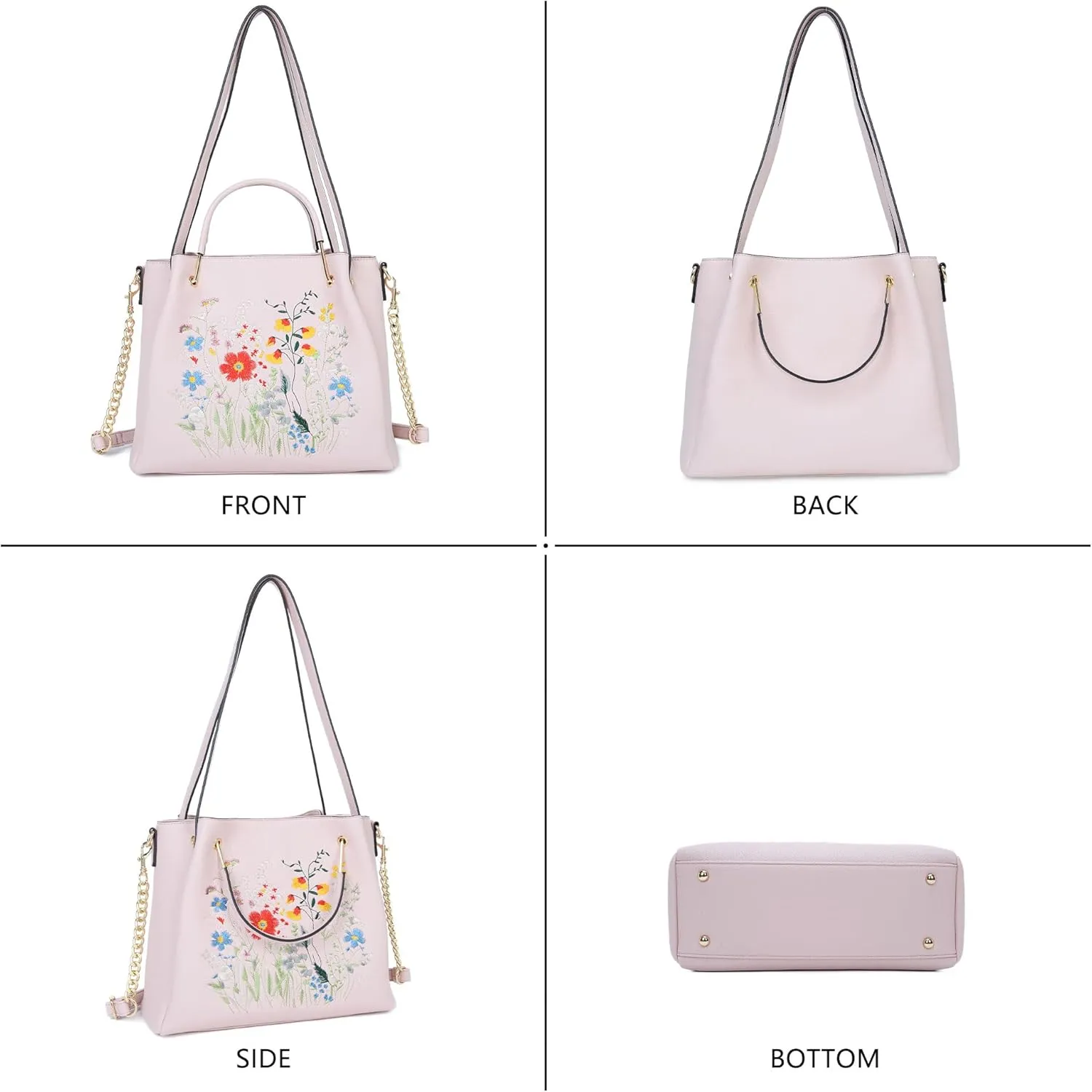 Women Fashion Handbags Vegan Leather Tote Bag Shoulder Bag Top Handle Satchel Floral Purses for Women