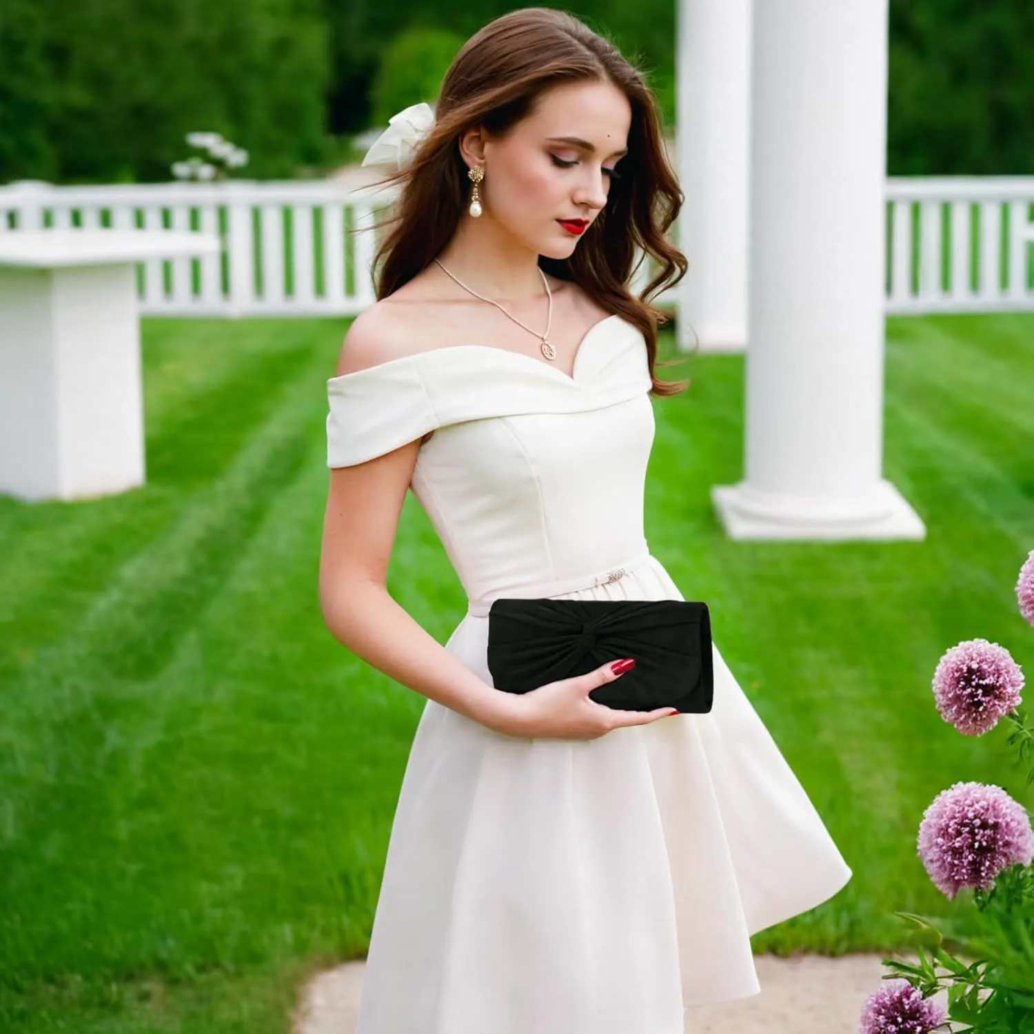 Women Faux Suede Bow Evening Clutch Bags Formal Party Clutch Wedding Party Purse Prom Clutch