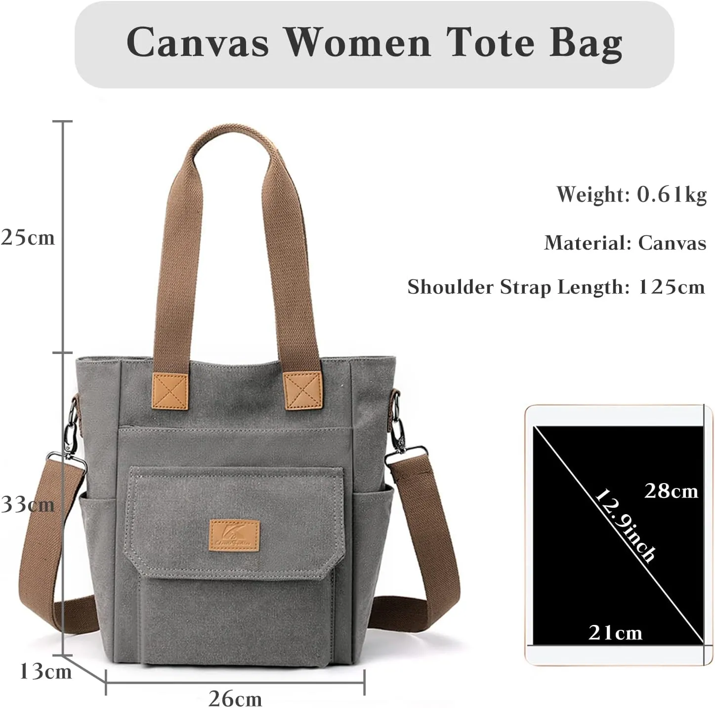 Women Handbag Canvas Shoulder Bag Casual Top Handle Bag