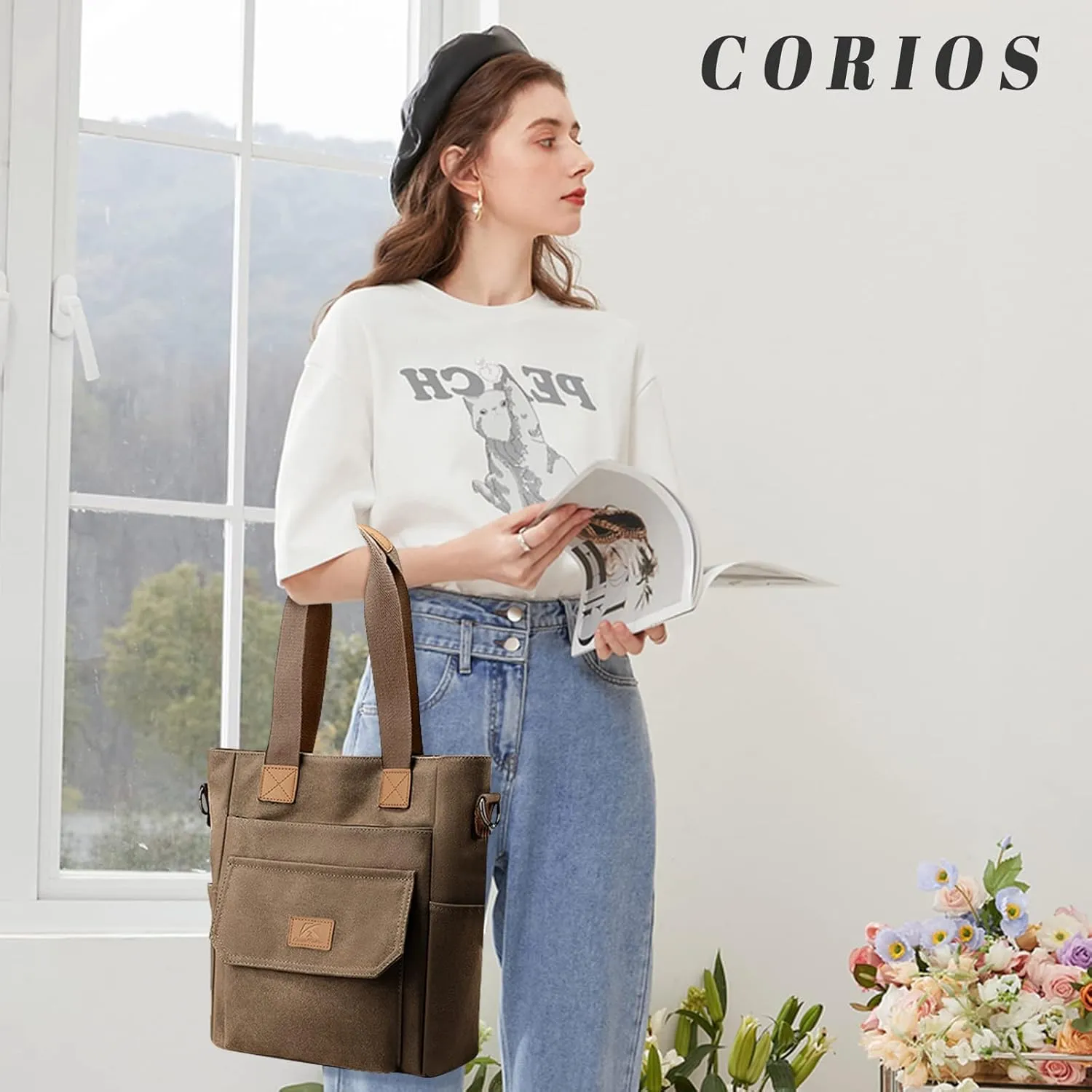 Women Handbag Canvas Shoulder Bag Casual Top Handle Bag