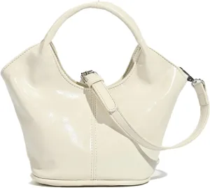 Women Handbag Patent Leather Soft Bucket Bag Stylish Solid Shoulder Bag Satchel Ladies Daily Clutch Bag