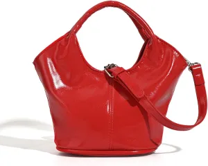 Women Handbag Patent Leather Soft Bucket Bag Stylish Solid Shoulder Bag Satchel Ladies Daily Clutch Bag