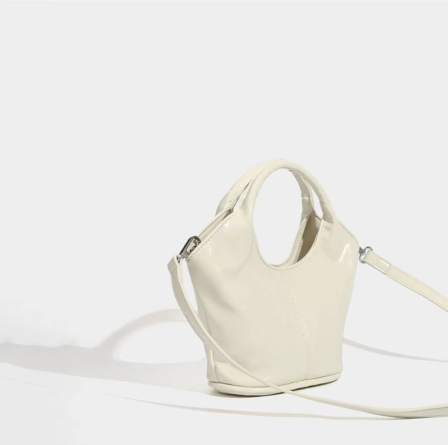Women Handbag Patent Leather Soft Bucket Bag Stylish Solid Shoulder Bag Satchel Ladies Daily Clutch Bag