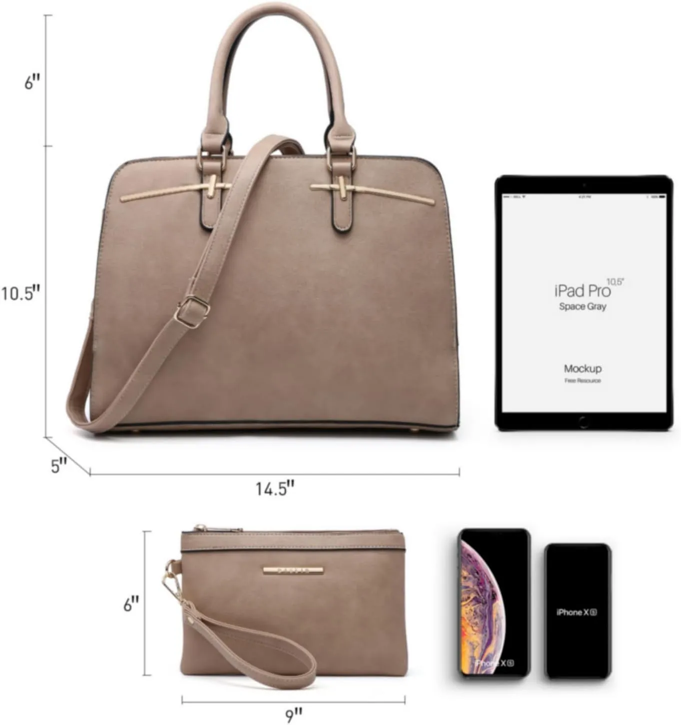 Women Handbag Wallet Tote Shoulder Hobo Bag Top Handle Satchel Purse Set 2pcs with 3 Compartments