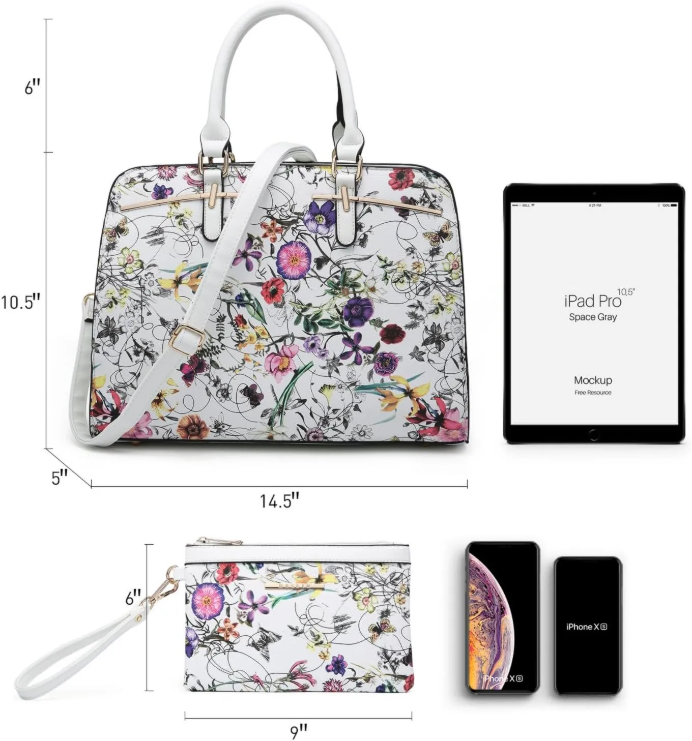 Women Handbag Wallet Tote Shoulder Hobo Bag Top Handle Satchel Purse Set 2pcs with 3 Compartments
