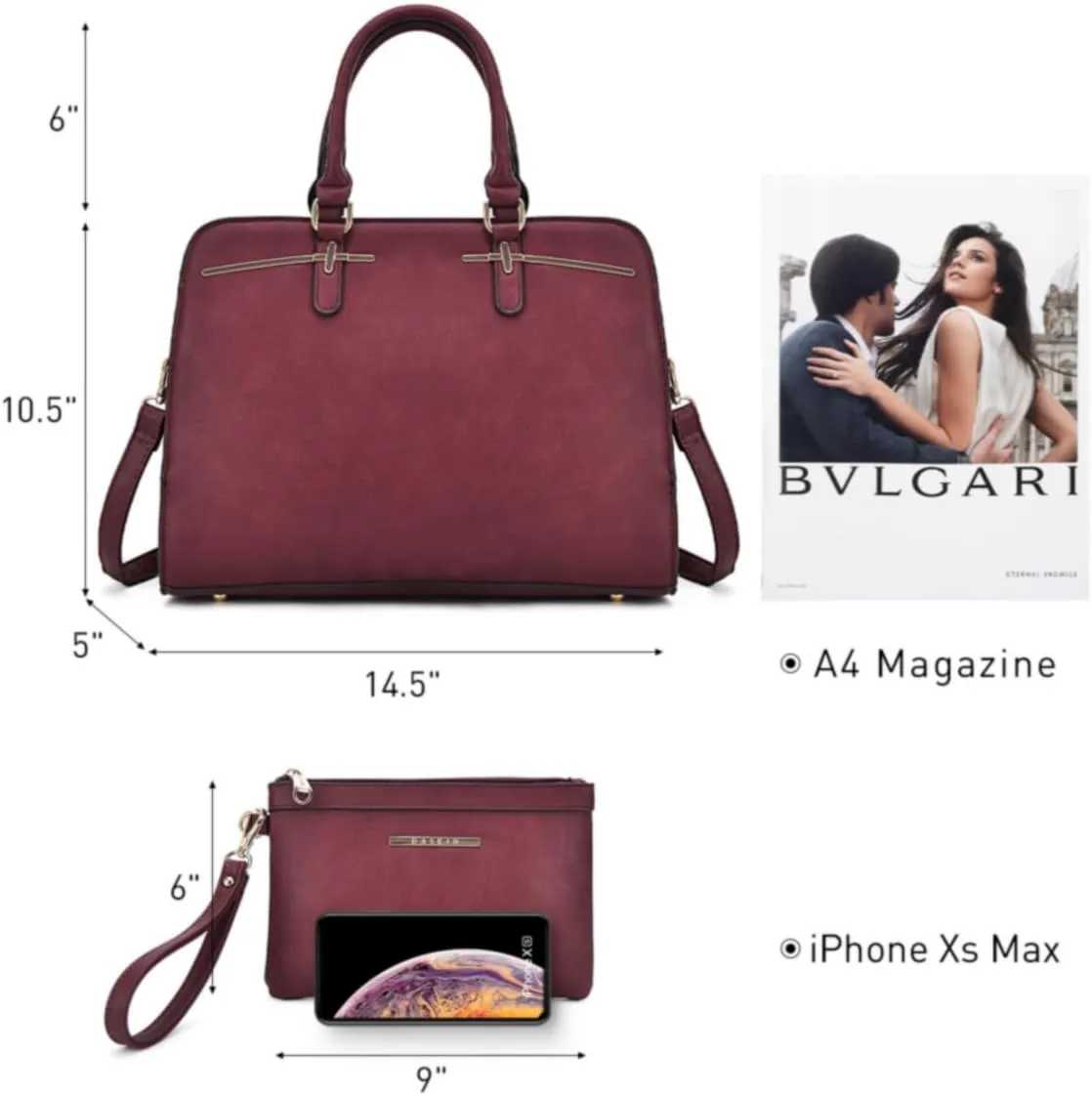 Women Handbag Wallet Tote Shoulder Hobo Bag Top Handle Satchel Purse Set 2pcs with 3 Compartments