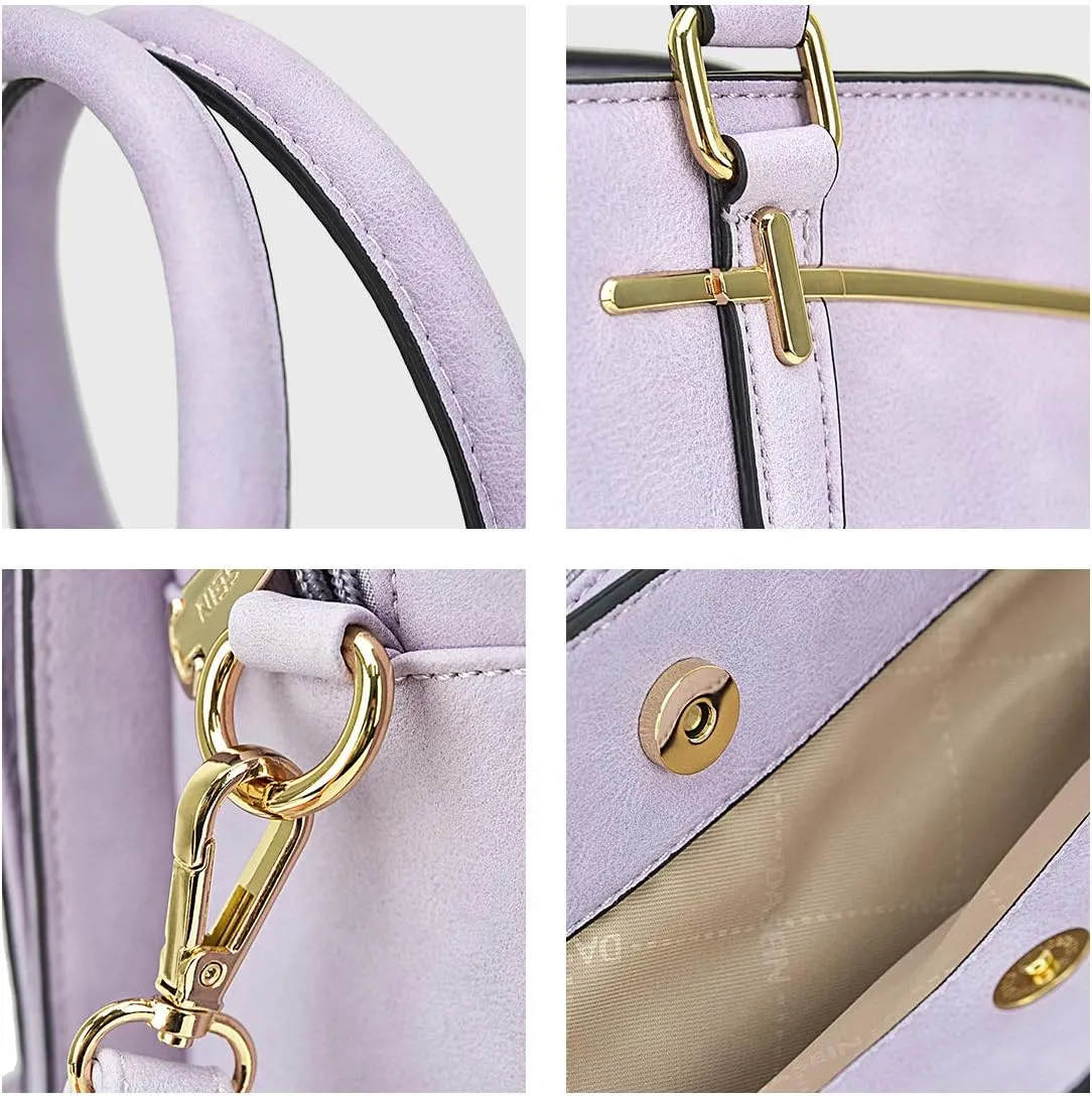 Women Handbag Wallet Tote Shoulder Hobo Bag Top Handle Satchel Purse Set 2pcs with 3 Compartments