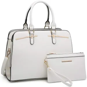 Women Handbag Wallet Tote Shoulder Hobo Bag Top Handle Satchel Purse Set 2pcs with 3 Compartments