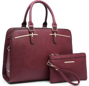 Women Handbag Wallet Tote Shoulder Hobo Bag Top Handle Satchel Purse Set 2pcs with 3 Compartments