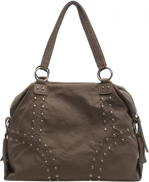 Women LadiesPunk Handbag Big Size Top Handle Shoulder Crossbody Bag Cool Studded Satchel Versatile Commuter Tote Bag