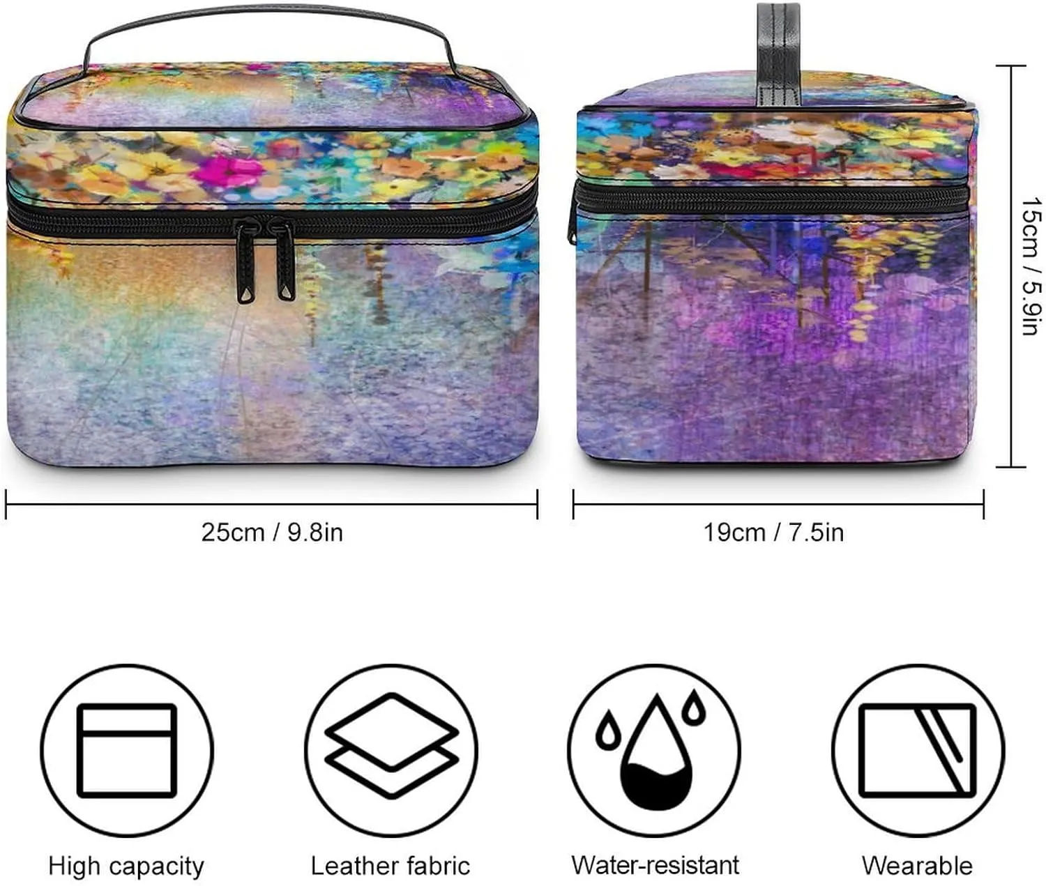 Women Leather Cosmetic Bag, Zipper Makeup Case Purse Holder Pouch Handbag