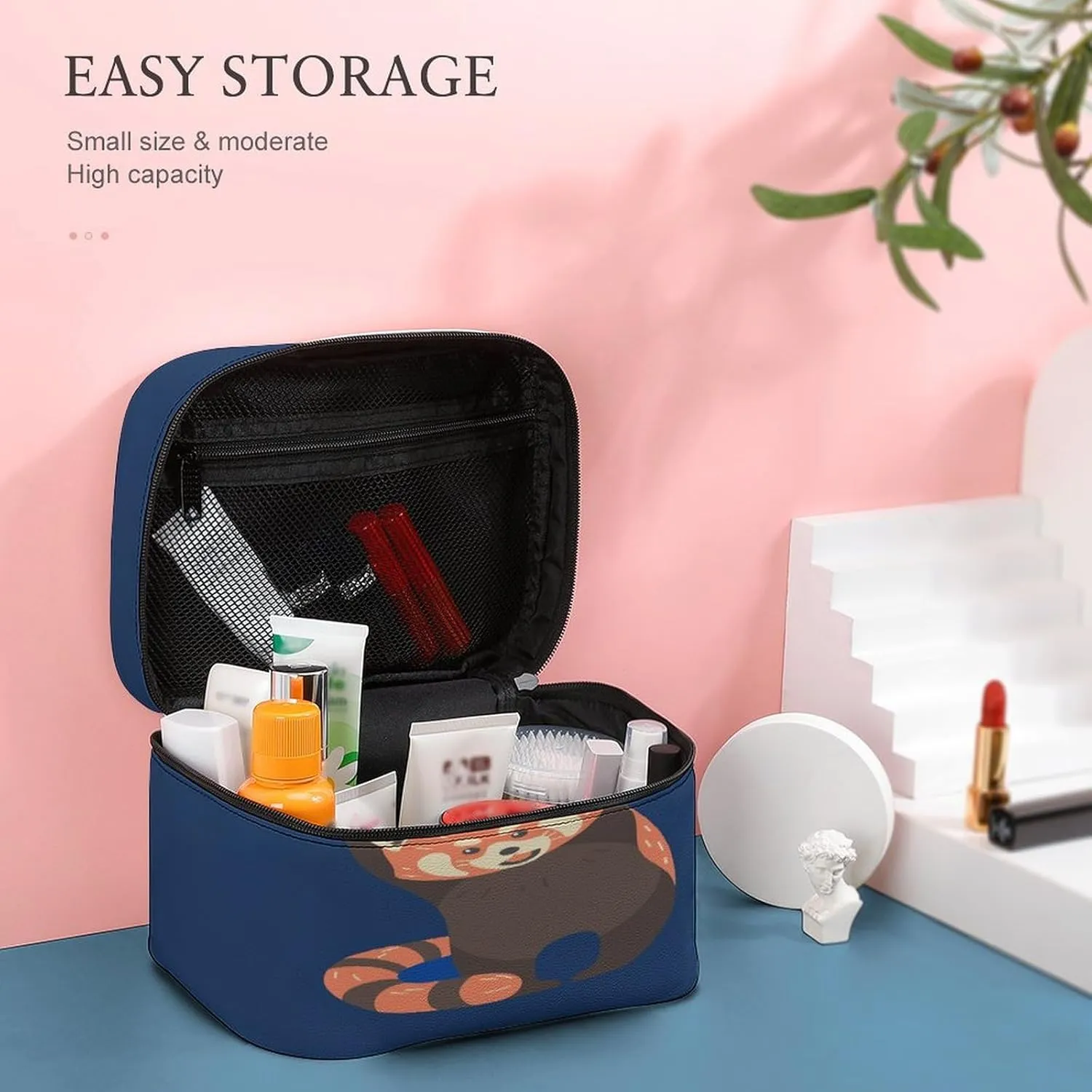 Women Leather Cosmetic Bag, Zipper Makeup Case Purse Holder Pouch Handbag