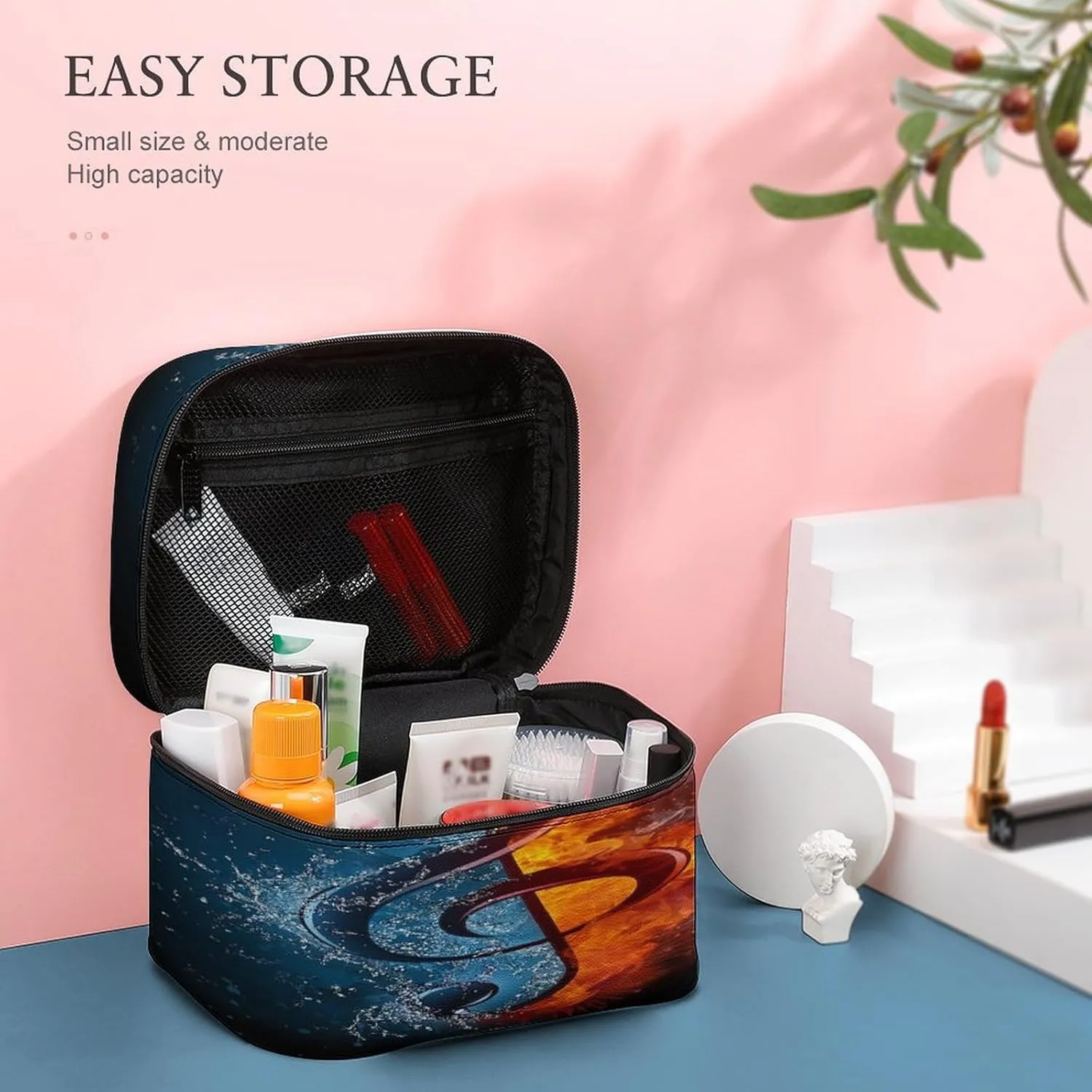 Women Leather Cosmetic Bag, Zipper Makeup Case Purse Holder Pouch Handbag