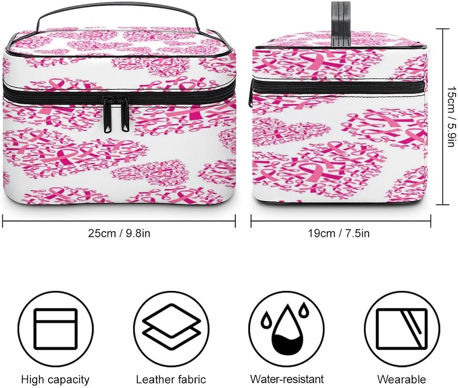 Women Leather Cosmetic Bag, Zipper Makeup Case Purse Holder Pouch Handbag