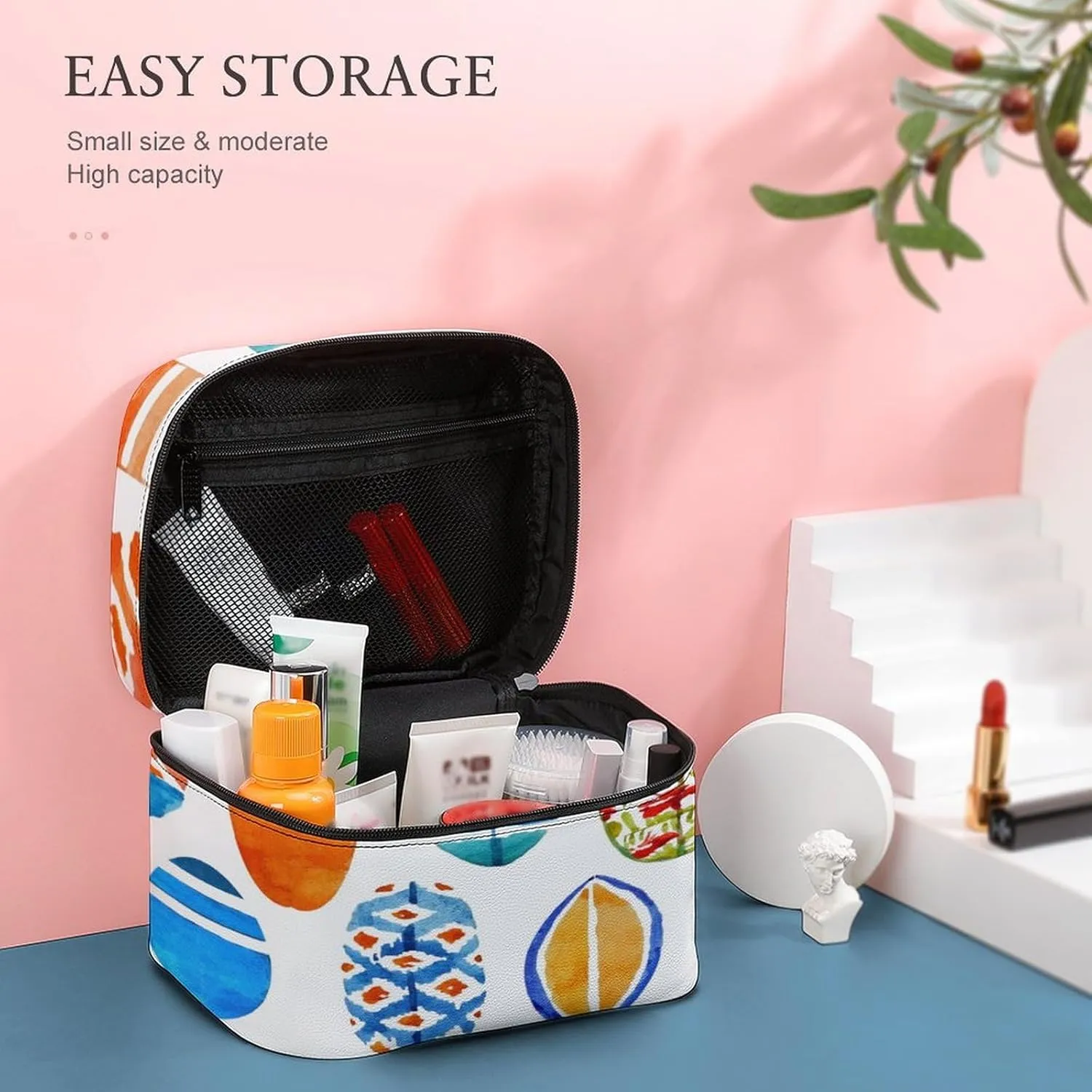 Women Leather Cosmetic Bag, Zipper Makeup Case Purse Holder Pouch Handbag