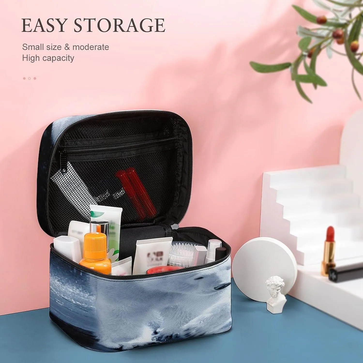 Women Leather Cosmetic Bag, Zipper Makeup Case Purse Holder Pouch Handbag