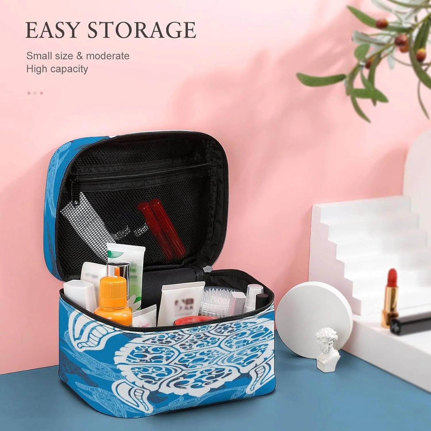 Women Leather Cosmetic Bag, Zipper Makeup Case Purse Holder Pouch Handbag