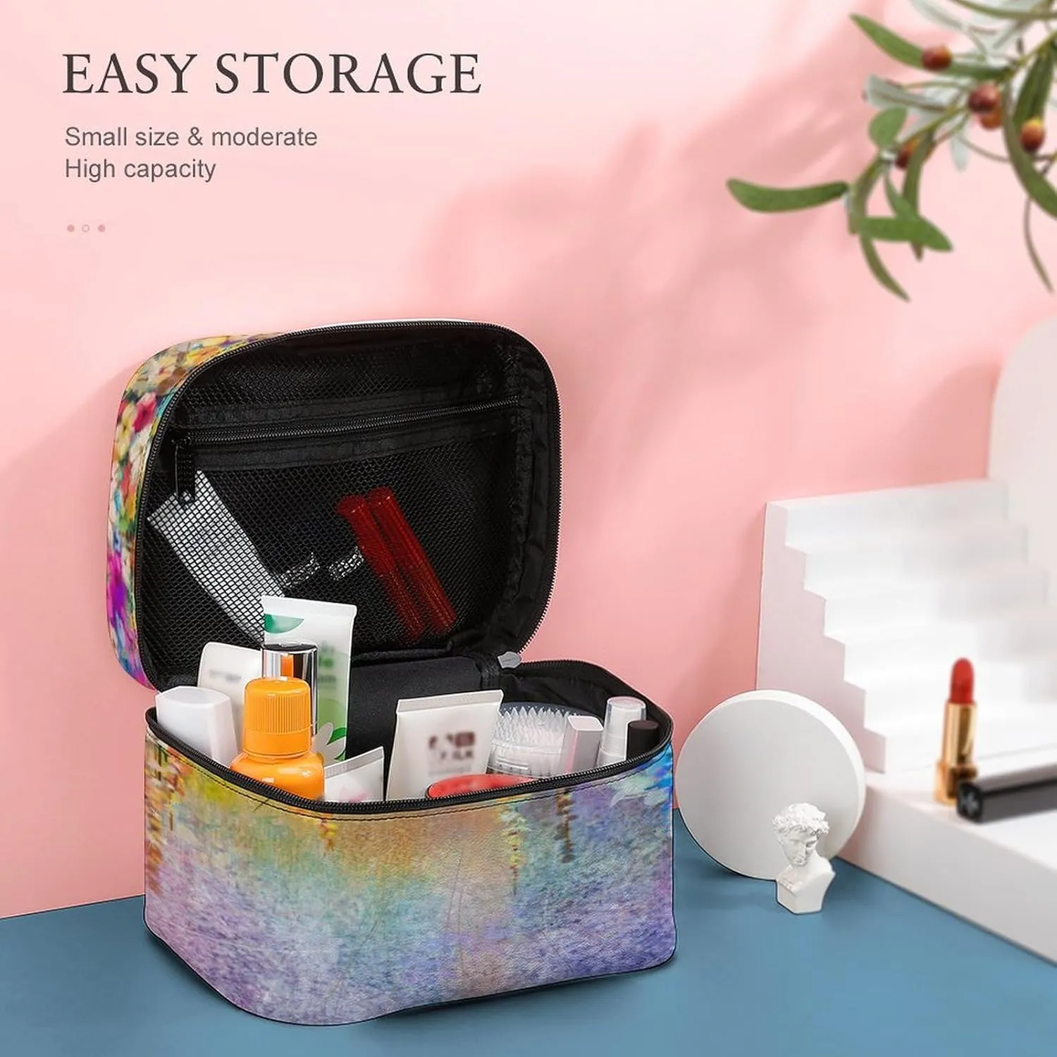 Women Leather Cosmetic Bag, Zipper Makeup Case Purse Holder Pouch Handbag