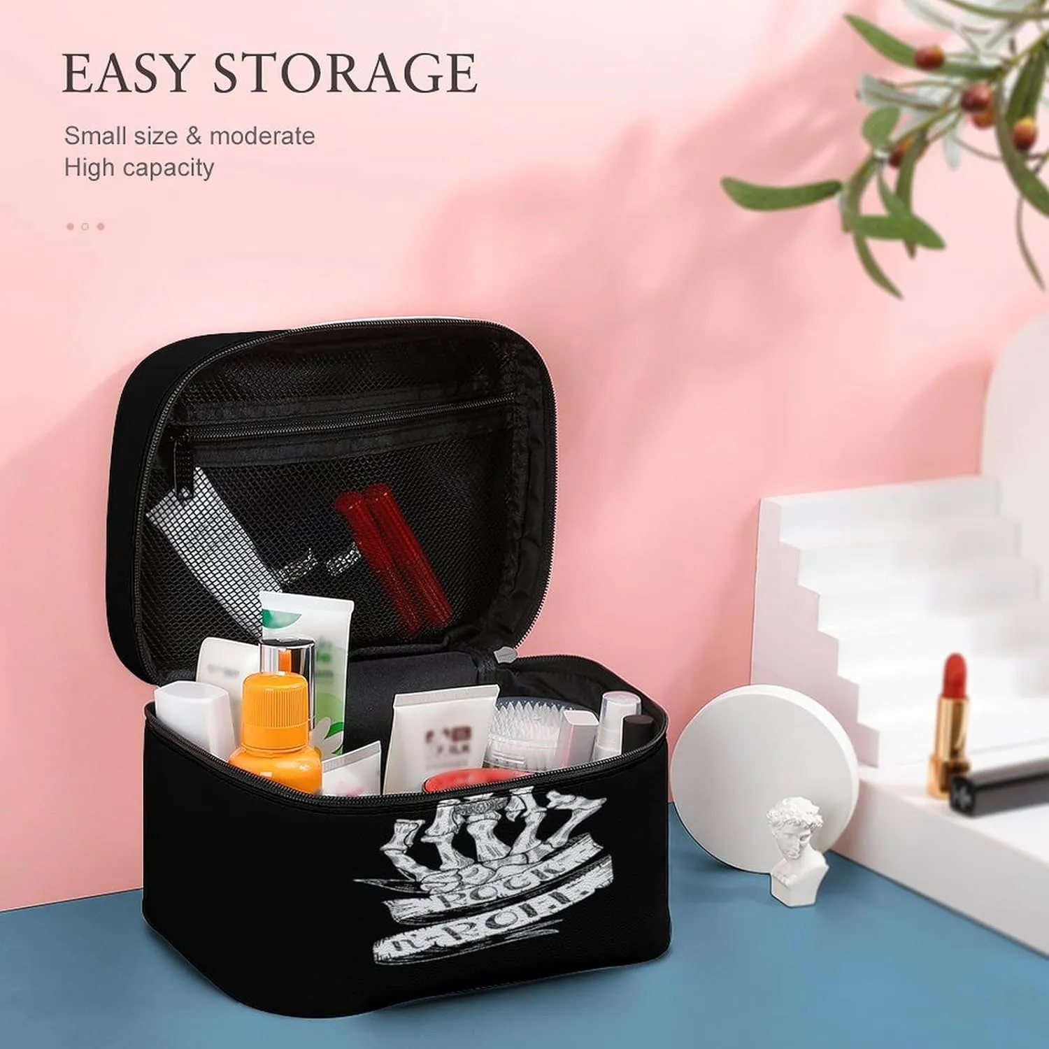 Women Leather Cosmetic Bag, Zipper Makeup Case Purse Holder Pouch Handbag