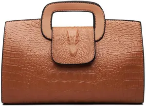 Women Leather Handbag Crocodile Pattern Satchel Elegant Tote Purse Fashion Ladies Evening Bag Classic Wallets (Brown)