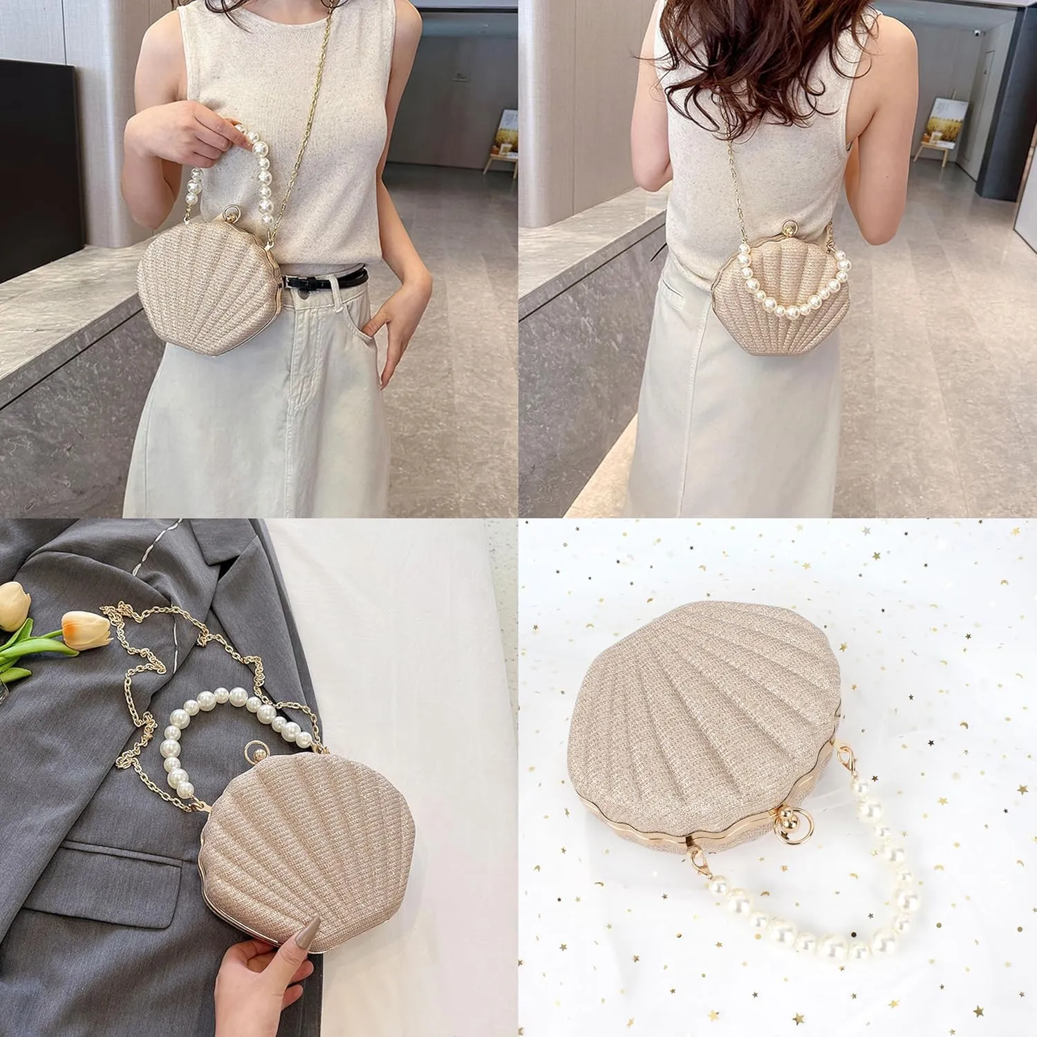 Women Mini Seashell Evening Clutch Top-Handle Bag Cross-body Bag