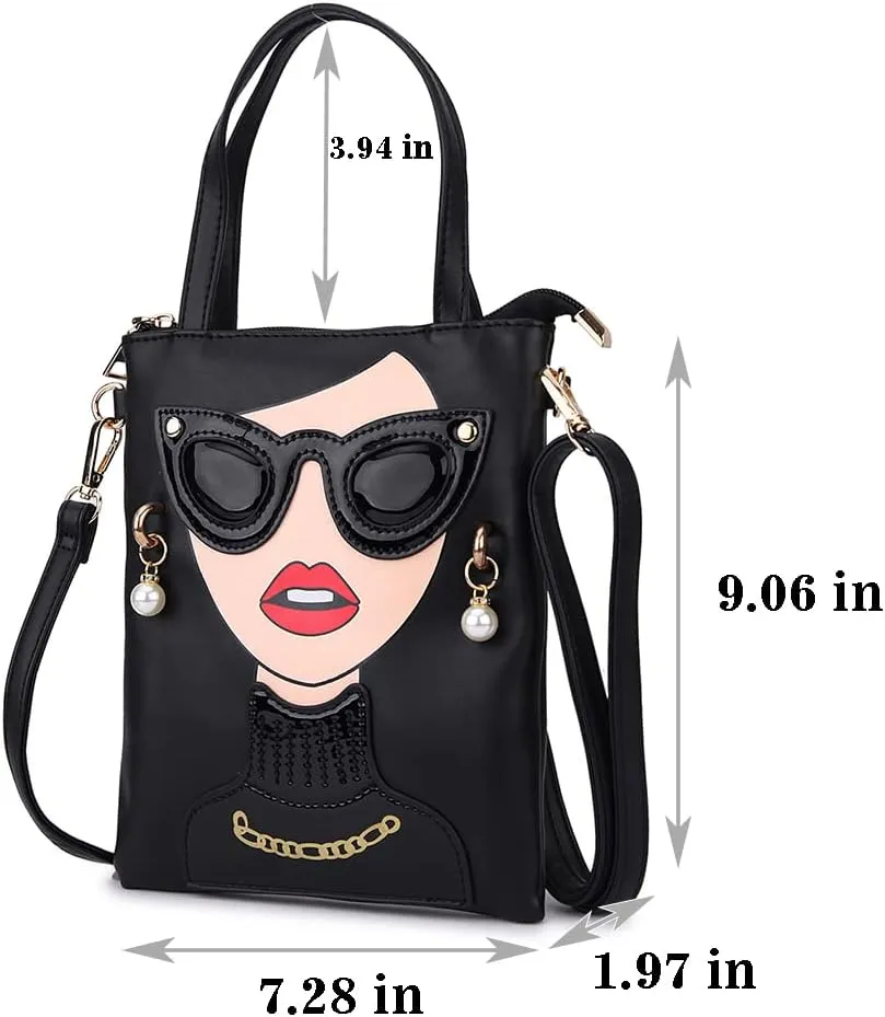 Women Novelty Lady Face Shoulder Bags Funky PU Leather Top Handle Satchel Handbags Clutch Purse for Women