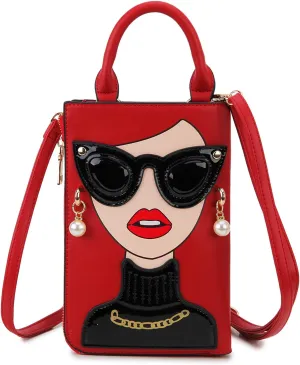 Women Novelty Lady Face Shoulder Bags Funky PU Leather Top Handle Satchel Handbags Clutch Purse for Women