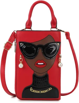 Women Novelty Lady Face Shoulder Bags Funky PU Leather Top Handle Satchel Handbags Clutch Purse for Women