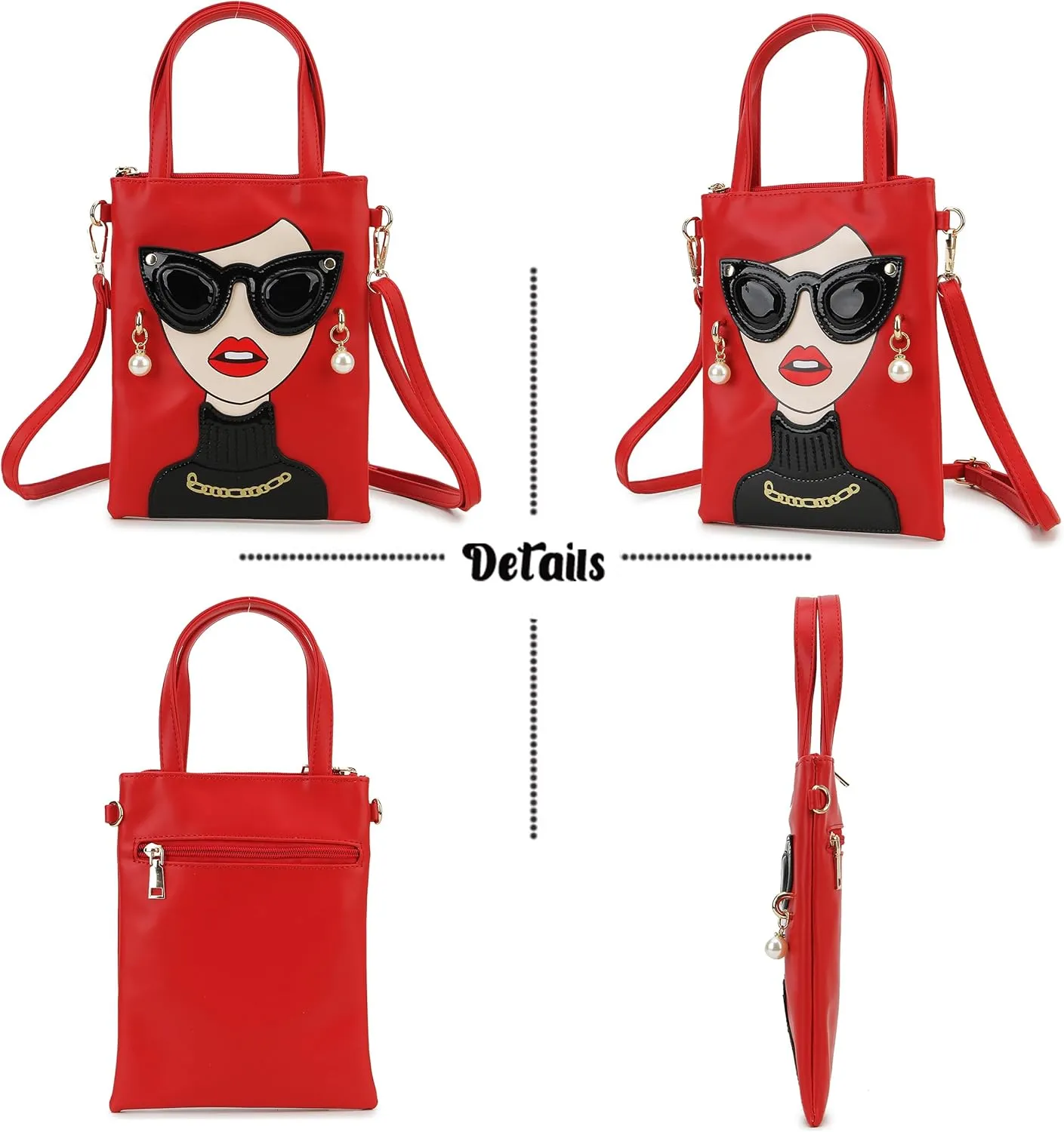 Women Novelty Lady Face Shoulder Bags Funky PU Leather Top Handle Satchel Handbags Clutch Purse for Women