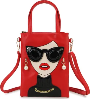 Women Novelty Lady Face Shoulder Bags Funky PU Leather Top Handle Satchel Handbags Clutch Purse for Women