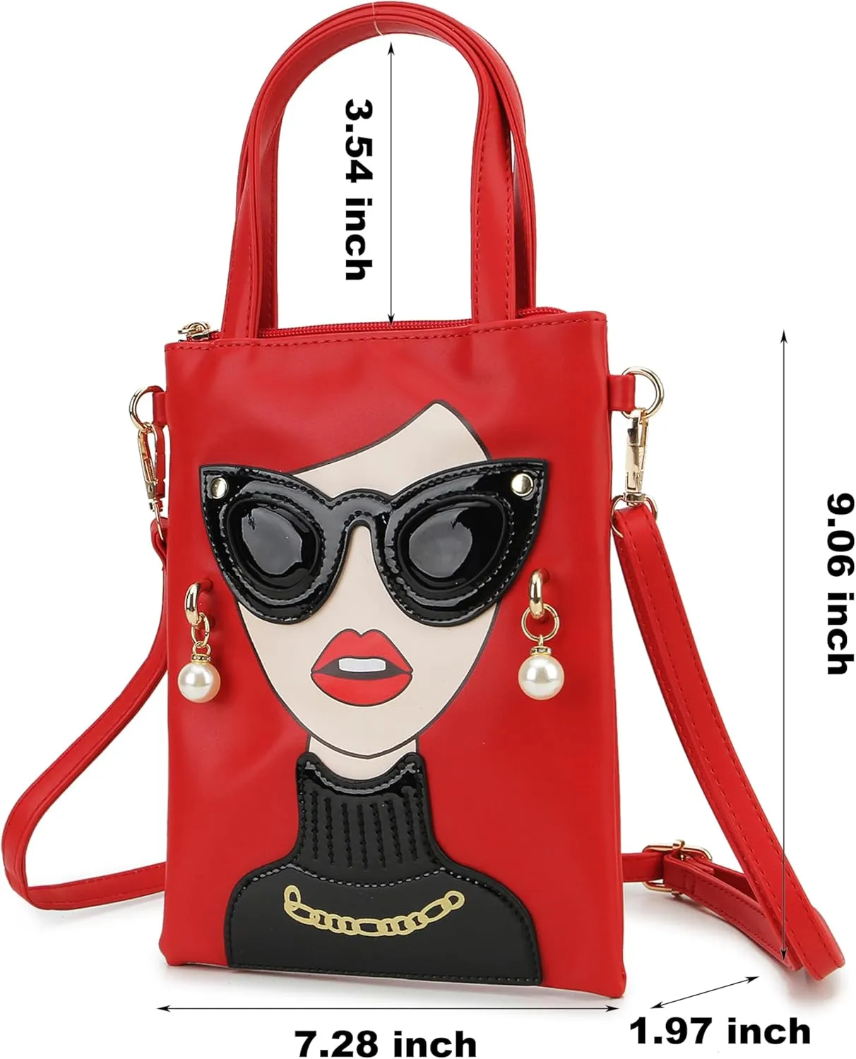 Women Novelty Lady Face Shoulder Bags Funky PU Leather Top Handle Satchel Handbags Clutch Purse for Women