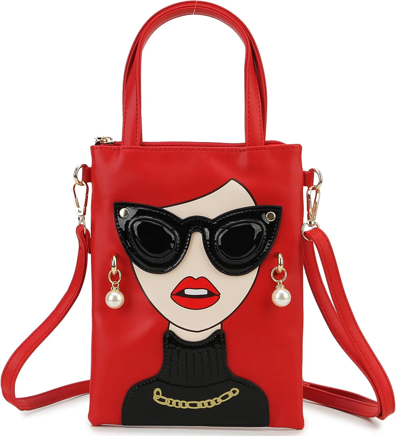 Women Novelty Lady Face Shoulder Bags Funky PU Leather Top Handle Satchel Handbags Clutch Purse for Women