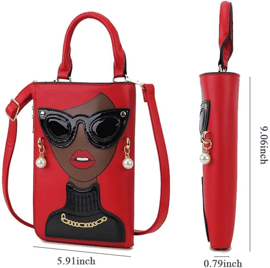 Women Novelty Lady Face Shoulder Bags Funky PU Leather Top Handle Satchel Handbags Clutch Purse for Women