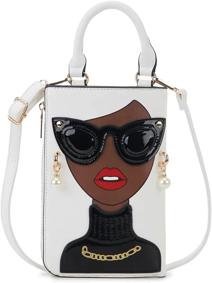Women Novelty Lady Face Shoulder Bags Funky PU Leather Top Handle Satchel Handbags Clutch Purse for Women