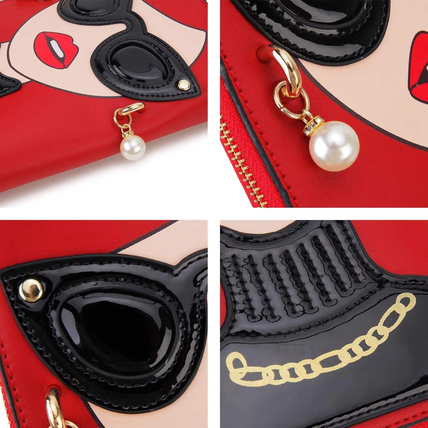 Women Novelty Lady Face Shoulder Bags Funky PU Leather Top Handle Satchel Handbags Clutch Purse for Women