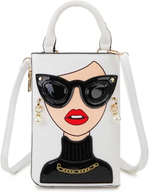 Women Novelty Lady Face Shoulder Bags Funky PU Leather Top Handle Satchel Handbags Clutch Purse for Women